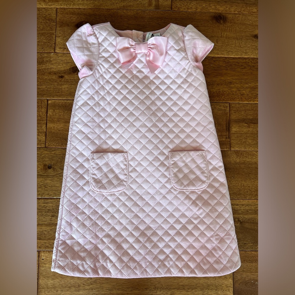 Baby pink quilted dress with satin bow